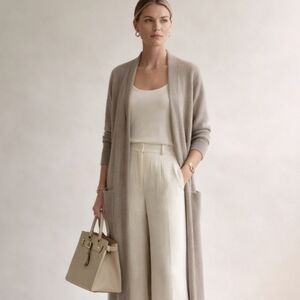 The Cashmere Project Neutral Oatmeal Soft Cashmere Sweater Duster Cardigan Sz XS